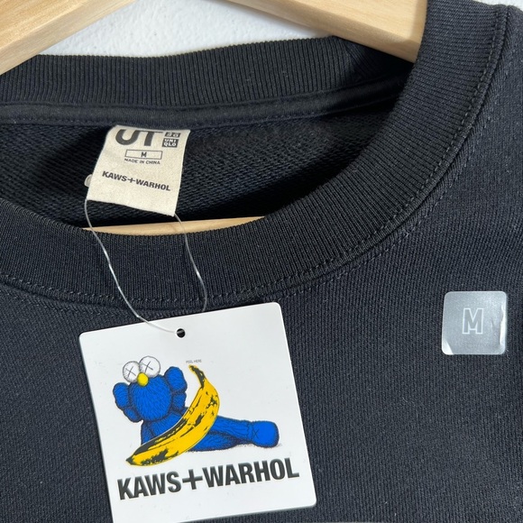 New UNIQLO KAWS x Andy Warhol Men's Black Cotton‎ Crew Neck Sweatshirt hoodie M - Picture 6 of 6